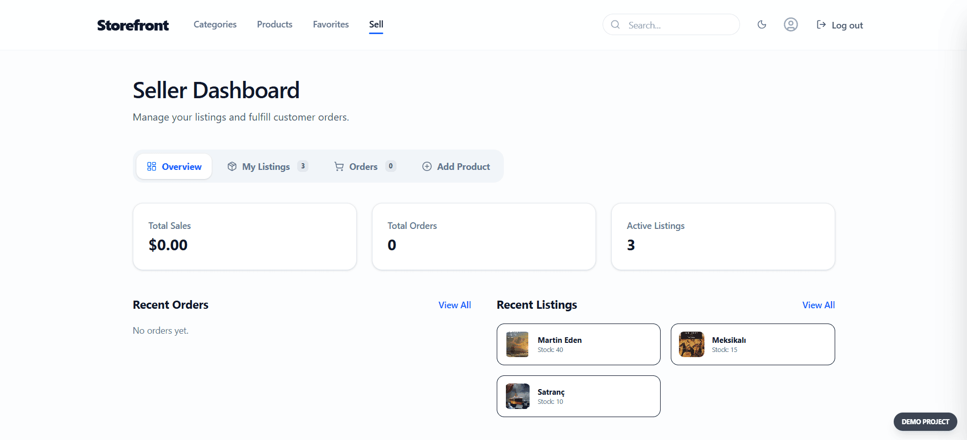 Storefront — Seller Dashboard