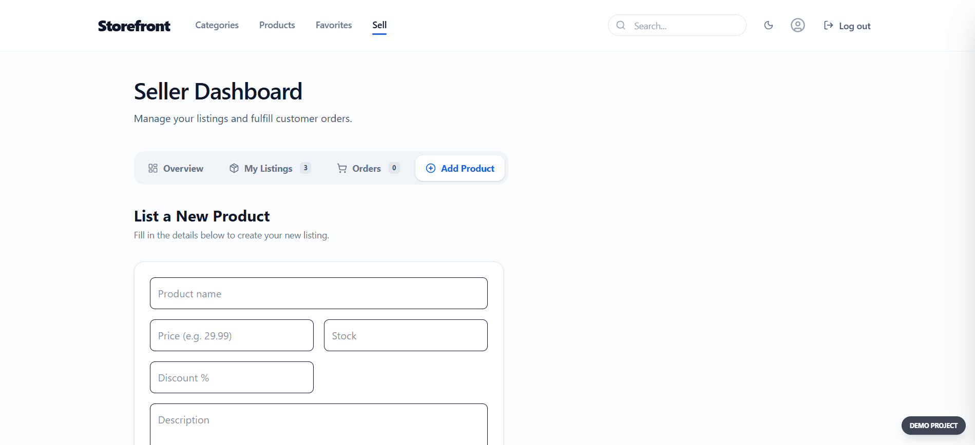 Storefront — List a Product
